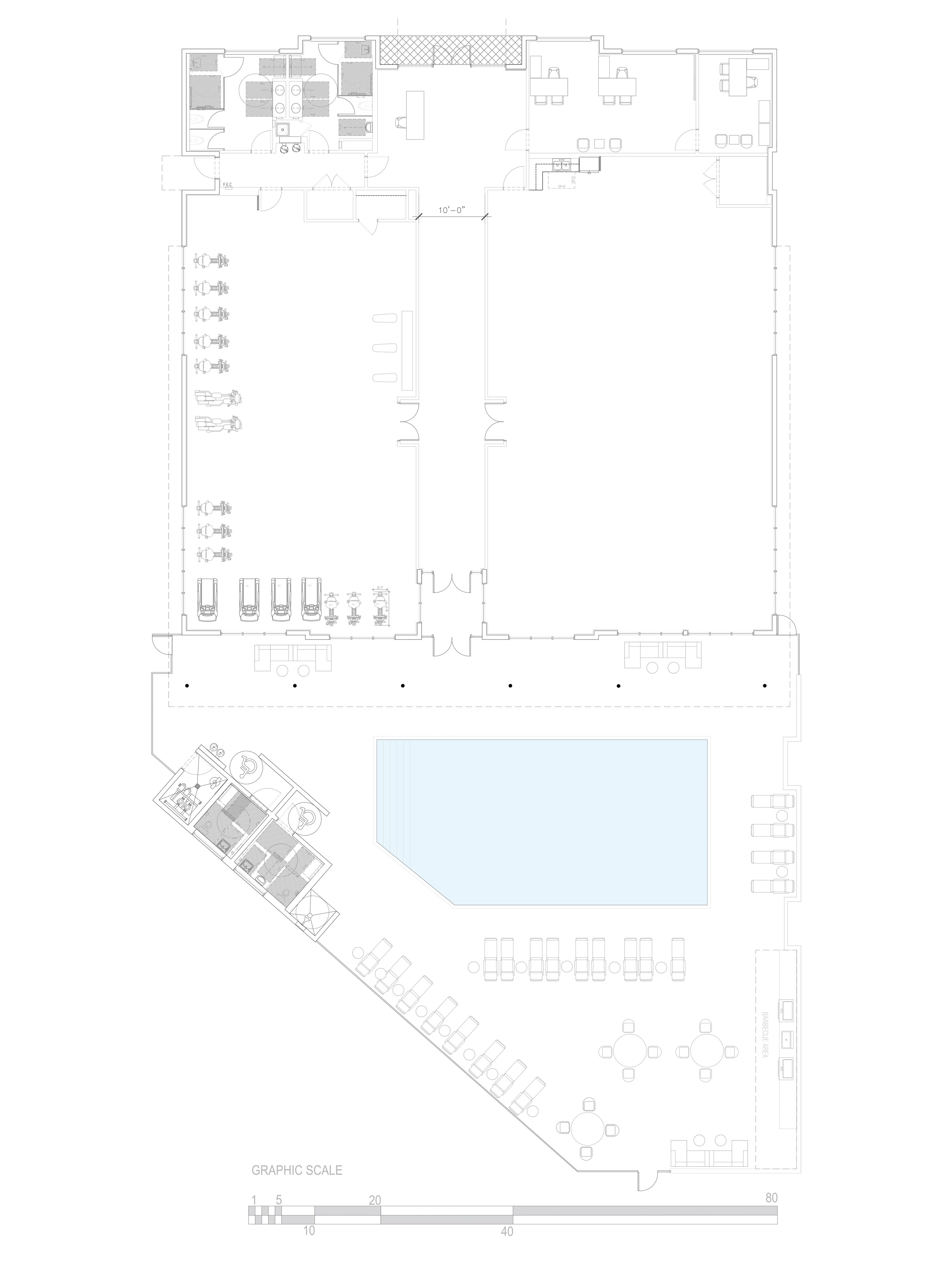 Architect base plan received for Gardens Clubhouse clubhouse Miami — existing layout and structural conditions prior to IV Atelier space planning intervention